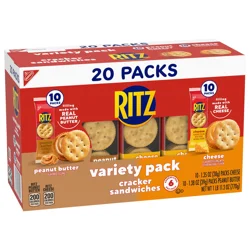 RITZ Peanut Butter and Cheese Sandwich Crackers Variety Pack, Lunch Snacks, 20 Snack Packs (6 Crackers Per Pack)