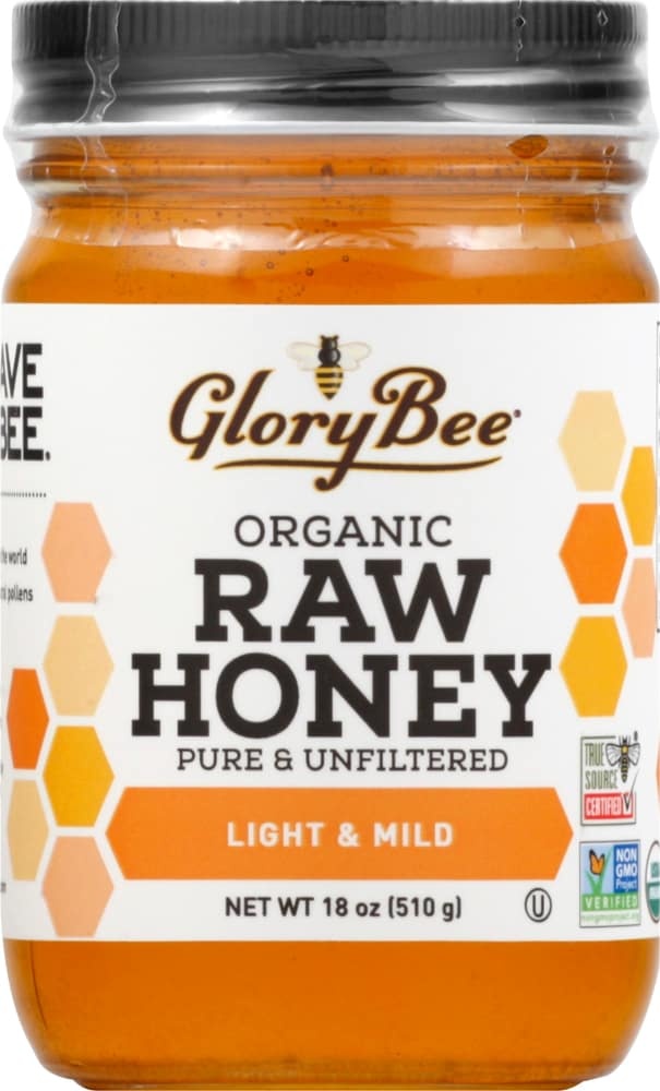 slide 1 of 1, GloryBee Organic Raw Honey Light & Mild, 18 oz