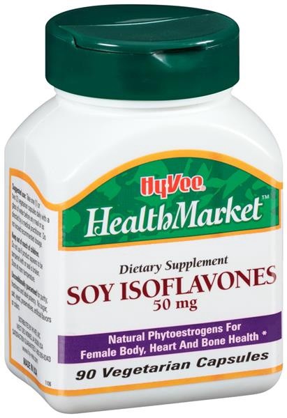 slide 1 of 1, Hy-Vee HealthMarket Soy Isoflavones Dietary Supplement Vegetarian Capsules, 90 ct; 50 mg