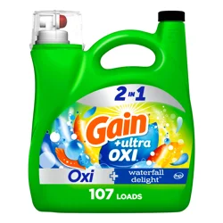 Gain Ultra Oxi Liquid Laundry Detergent, Waterfall Delight Scent, 144 fl oz, 100 loads, Laundry Detergent Liquid Soap, HE compatible
