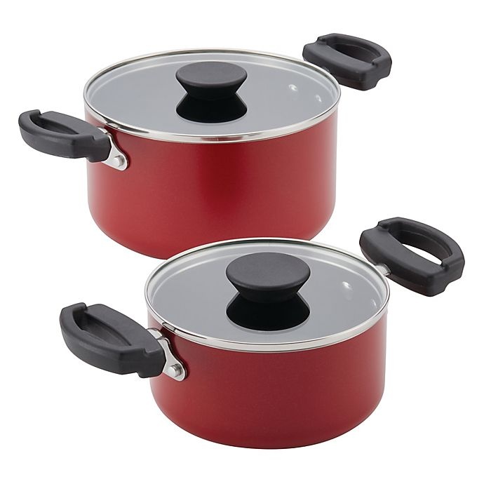 slide 1 of 1, Farberware Neat Nest Nonstick Aluminum Covered Sauce Pot Set - Red, 4 ct