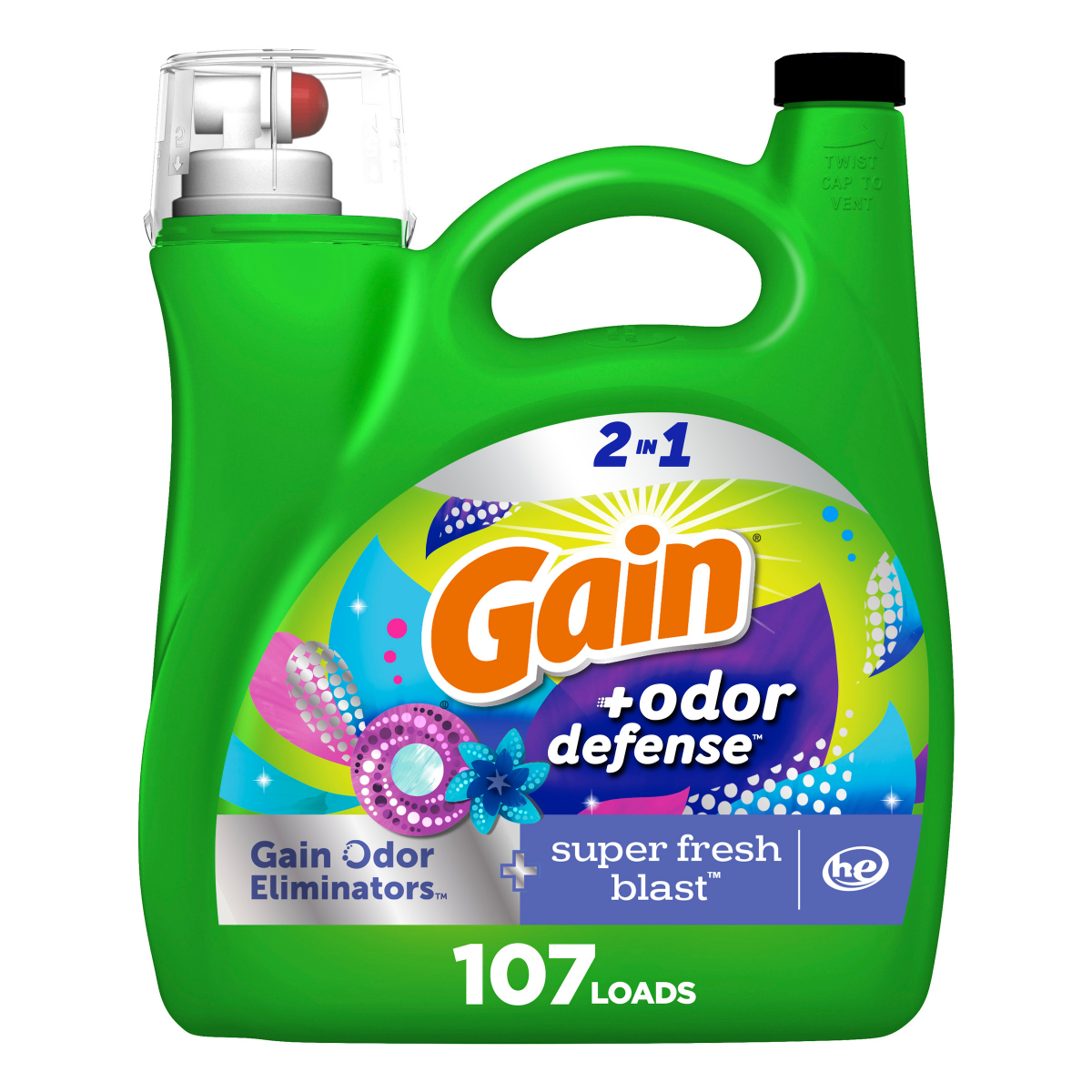 slide 1 of 29, Gain Odor Defense Liquid Laundry Detergent, Super Fresh Blast Scent, 144 fl oz, 100 loads, 2 in 1, Laundry Detergent Liquid Soap, HE compatible, 1.12 gal