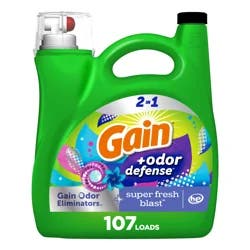 Gain Odor Defense Liquid Laundry Detergent, Super Fresh Blast Scent, 144 fl oz, 100 loads, 2 in 1, Laundry Detergent Liquid Soap, HE compatible