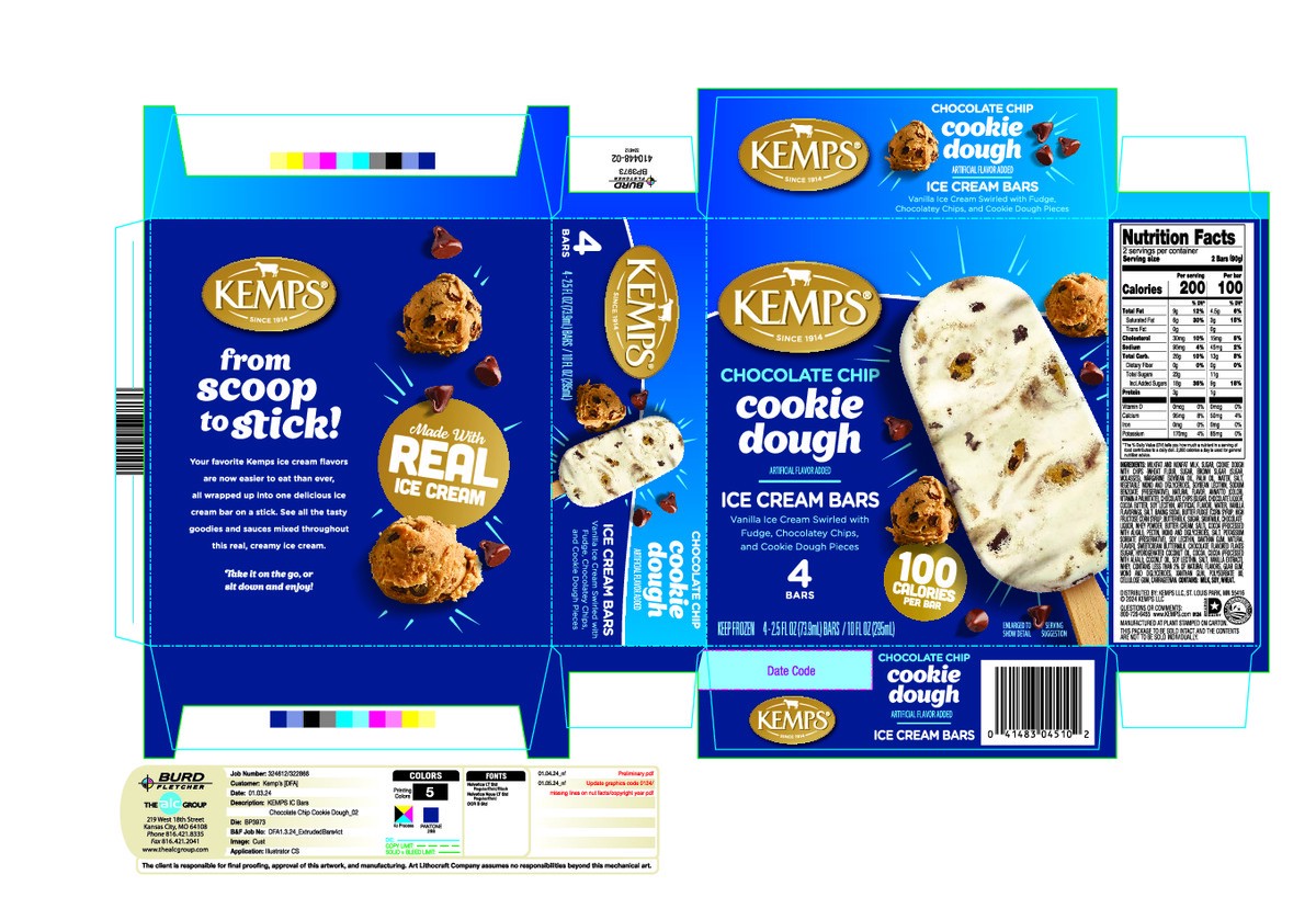 slide 6 of 14, Kemps Chocolate Chip Cookie Dough Ice Cream Bars, 