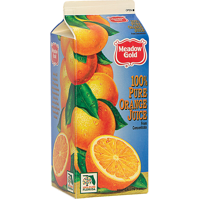 slide 1 of 1, Meadow Gold 100% Orange Juice, 1/2 gal