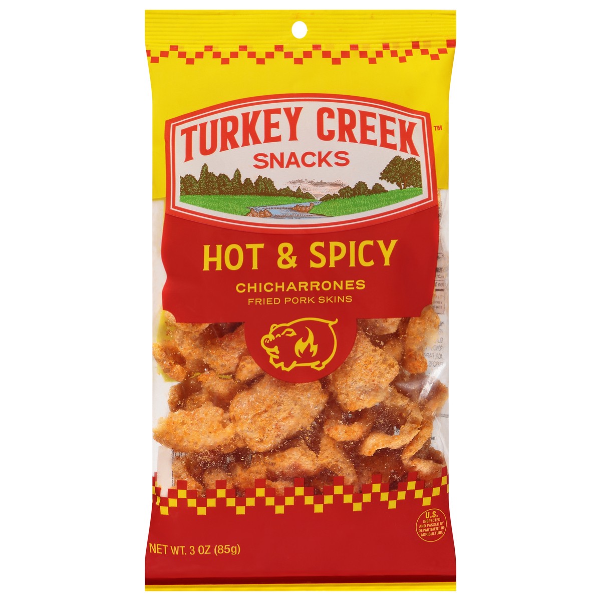 slide 1 of 1, Turkey Creek Hot & Spicy Chicharrones 3 oz, 3 oz