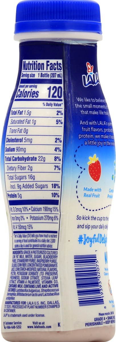 slide 9 of 11, LALA Mixed Berry Yogurt Smoothie With Probiotics, 7 fl oz