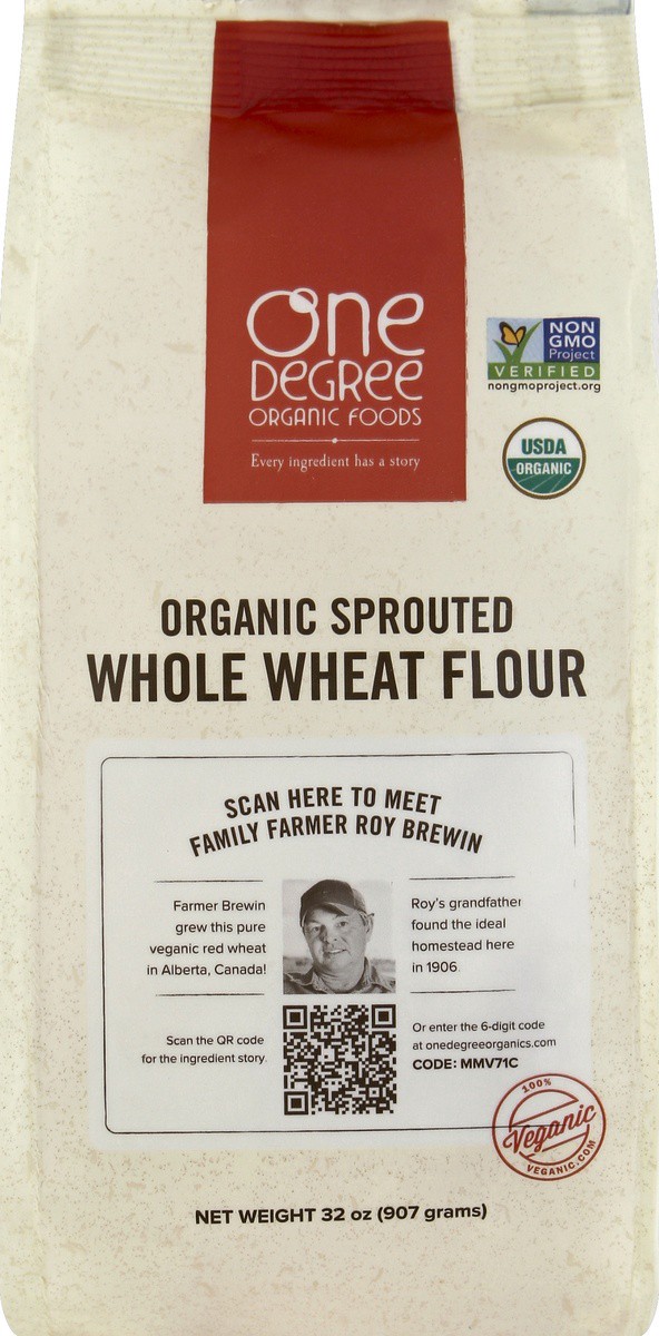 slide 2 of 5, One Degree Organic Foods Flour, Whole Wheat, Organic Sprouted, 32 oz