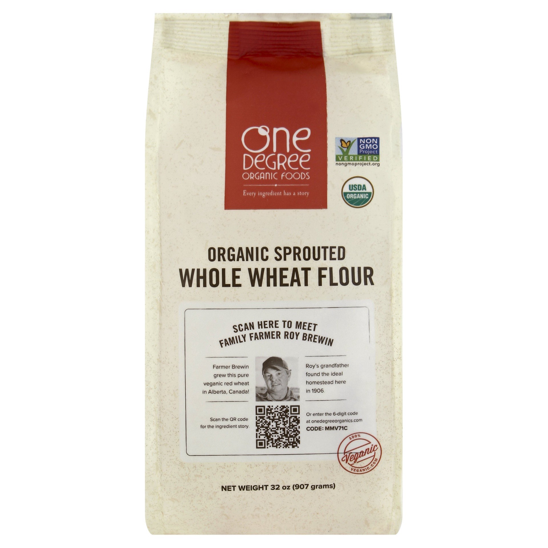 slide 1 of 5, One Degree Organic Foods Flour, Whole Wheat, Organic Sprouted, 32 oz