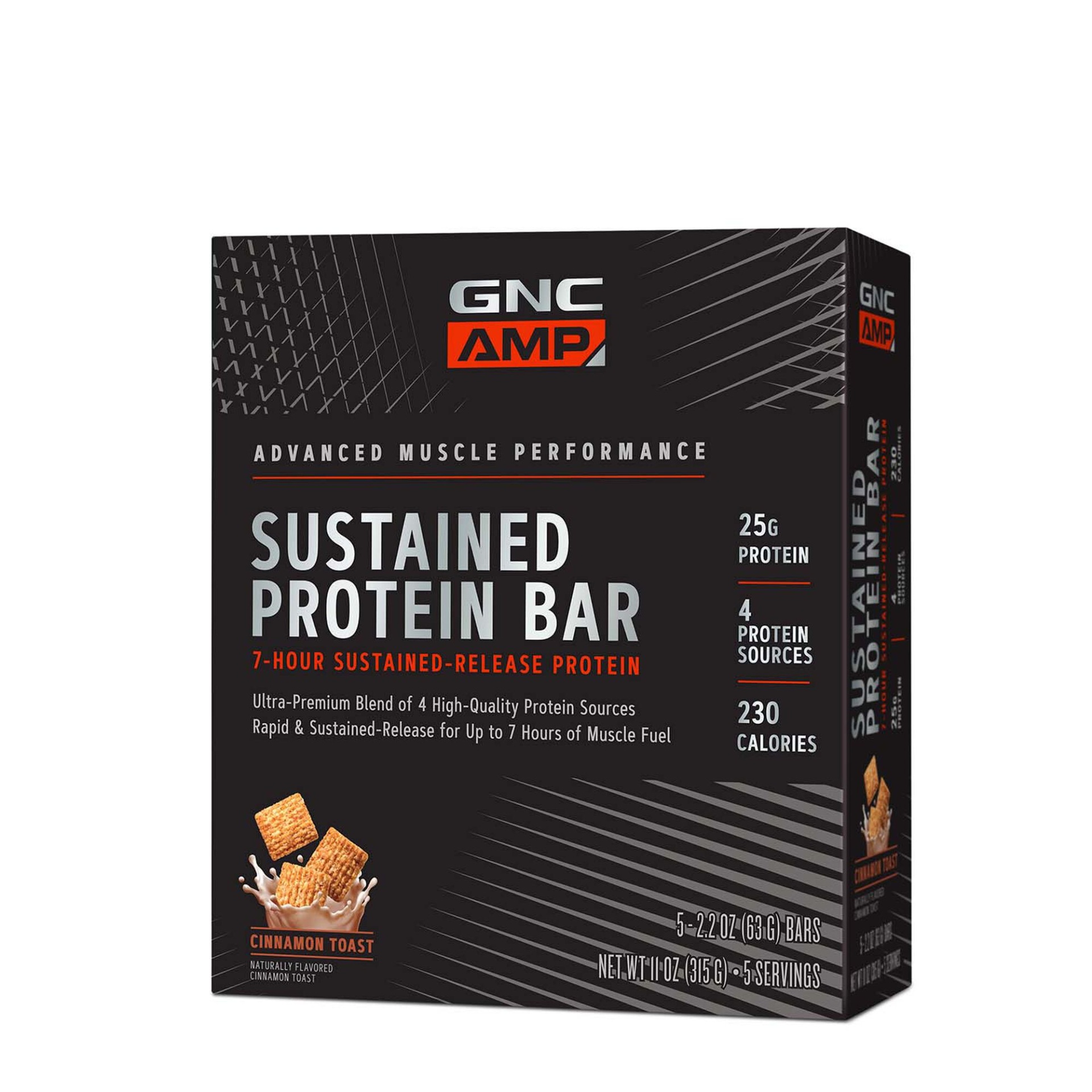 slide 1 of 1, GNC AMP Sustained Protein Bar - Cinnamon Toast, 5 ct