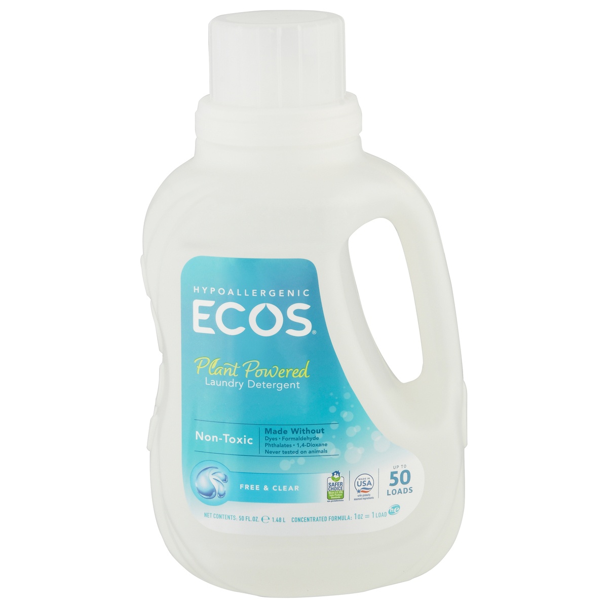 slide 1 of 1, ECOS Laundry Detergent, with Built-In Fabric Softener, 2X Ultra, Free & Clear, 50 oz
