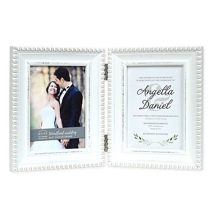 slide 1 of 1, Prinz Hinged Woodland Wedding Photo Frame - White, 5 in x 7 in