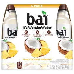 Bai Coconut Flavored Water, Puna Coconut Pineapple, Antioxidant Infused Beverage, 14 fl oz Bottles, 6 Pack