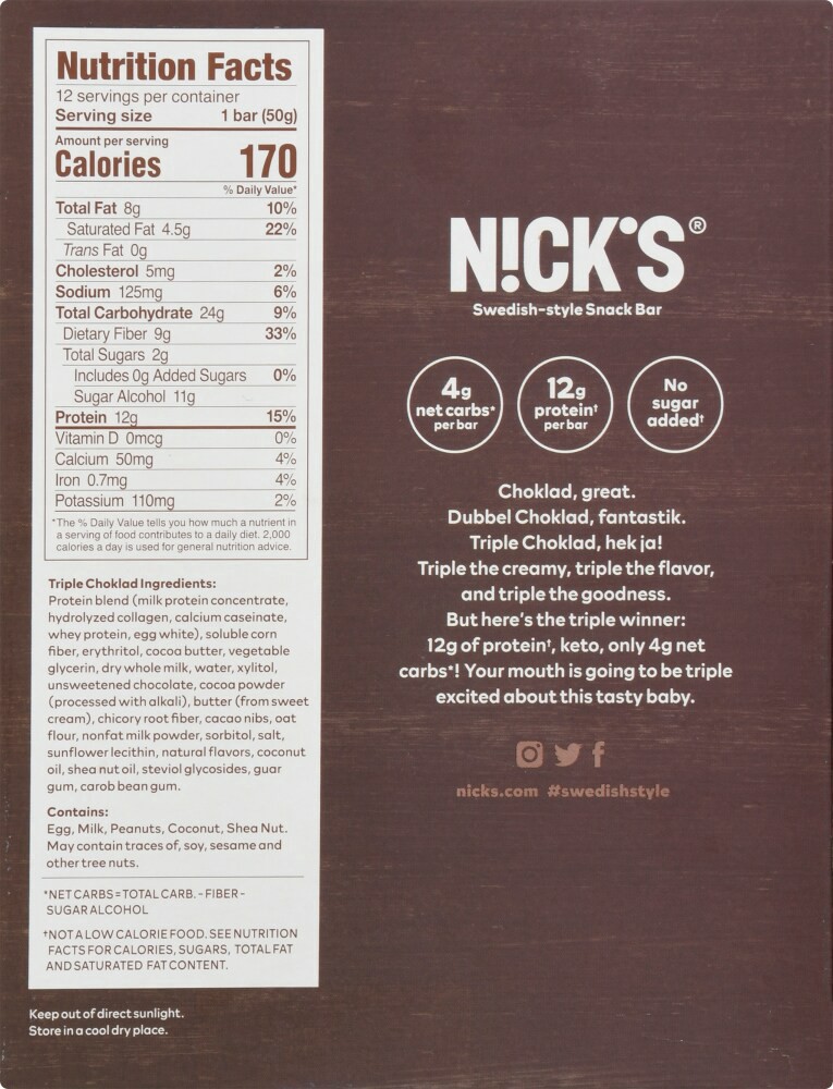 slide 2 of 4, Nick's Triple Choklad Keto Energy Bars, 12 ct; 21.12 oz