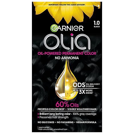 slide 1 of 1, Garnier Olia Oil Powered Ammonia Free Permanent Hair Color 1.0 Black Kit - Each, 1 ct