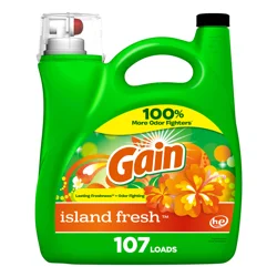 Gain Liquid Laundry Detergent, Island Fresh Scent, 144 fl oz, 100 loads, Freshness + Odor Fighting, Laundry Detergent Liquid Soap, HE compatible