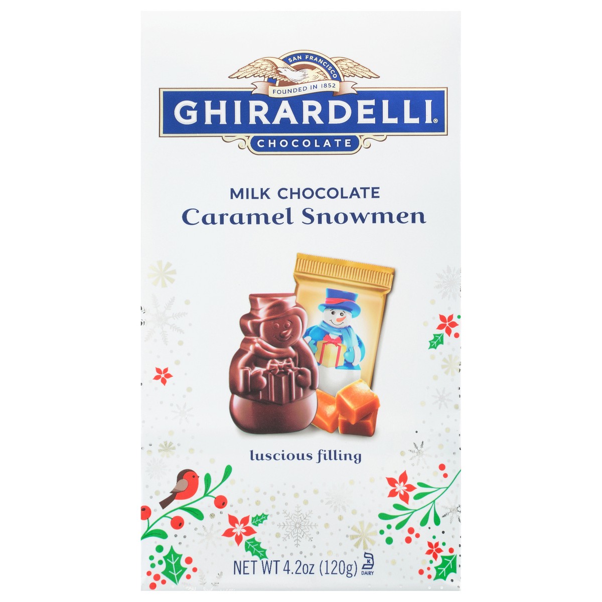 slide 1 of 12, Ghirardelli Milk Chocolate Caramel Snowmen, 4.2 oz