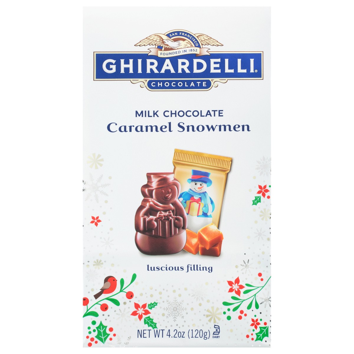 slide 12 of 12, Ghirardelli Milk Chocolate Caramel Snowmen, 4.2 oz