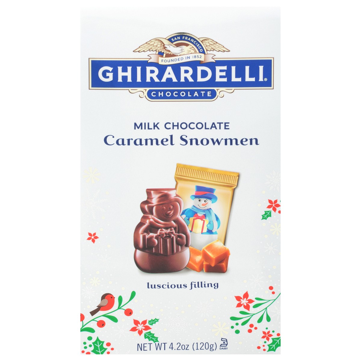 slide 1 of 12, Ghirardelli Milk Chocolate Caramel Snowmen, 4.2 oz