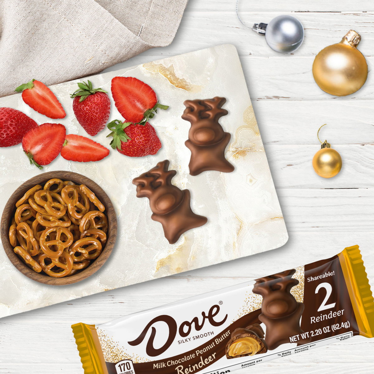 slide 11 of 29, DOVE Milk Chocolate Peanut Butter Reindeer Christmas Candy Bars, 2 Ct, 2.2 Oz Pack, 2.2 oz