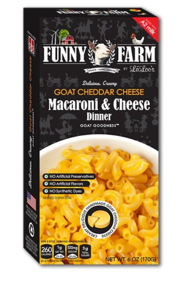 slide 1 of 2, Funny Farm Goat Cheddar Mac & Cheese 6 oz, 6 oz