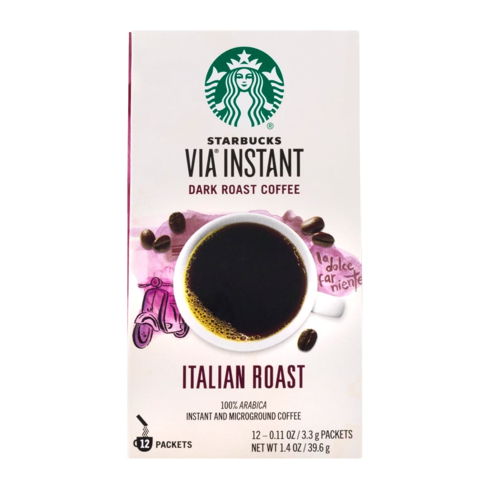 slide 1 of 1, Starbucks Via Instant Dark Roast Coffee Italian Roast Packets- 12 ct, 12 ct