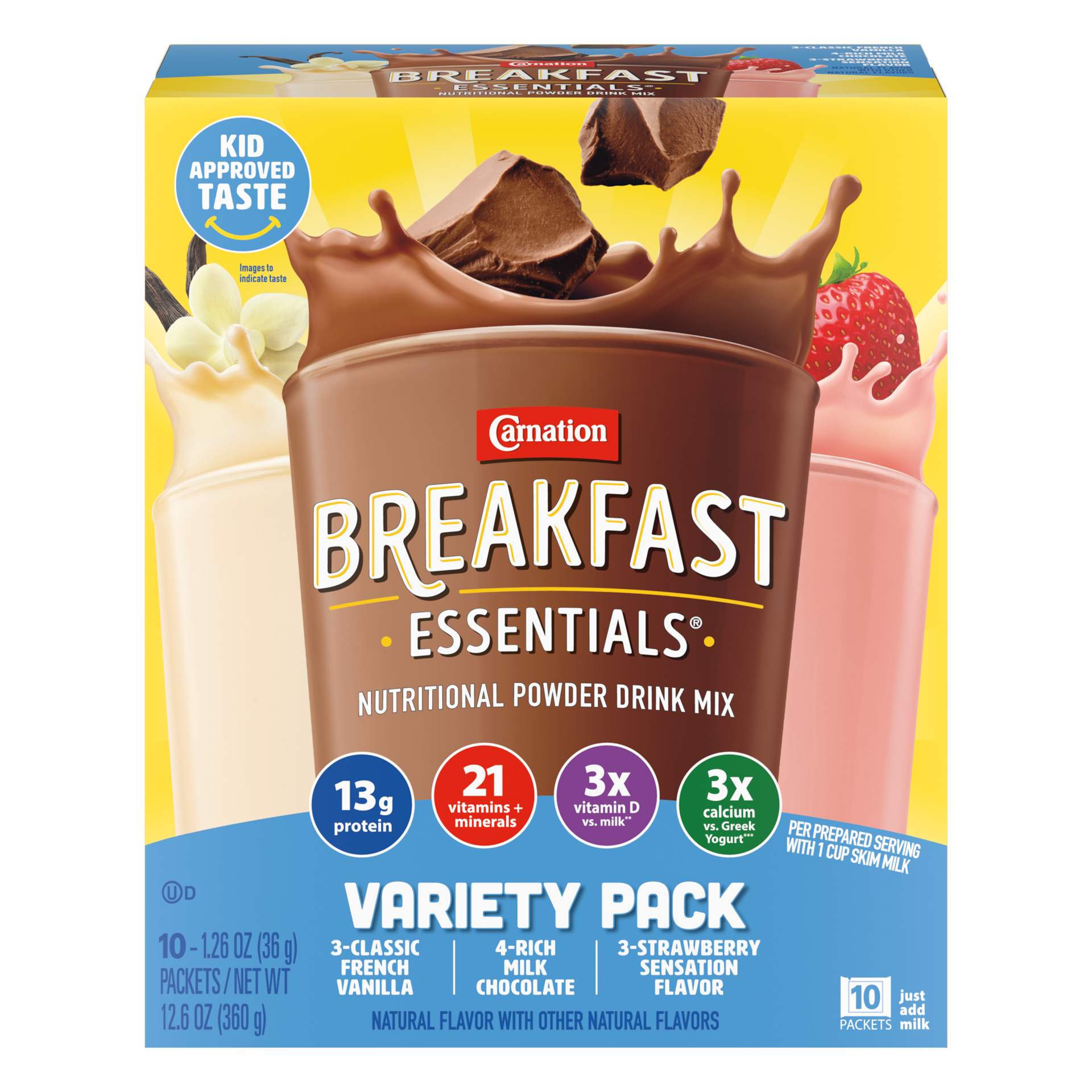 slide 1 of 5, Carnation Breakfast Essentials Variety Pack Complete Nutritional Drink - 10 ct; 1.26 oz, 10 ct; 1.26 oz