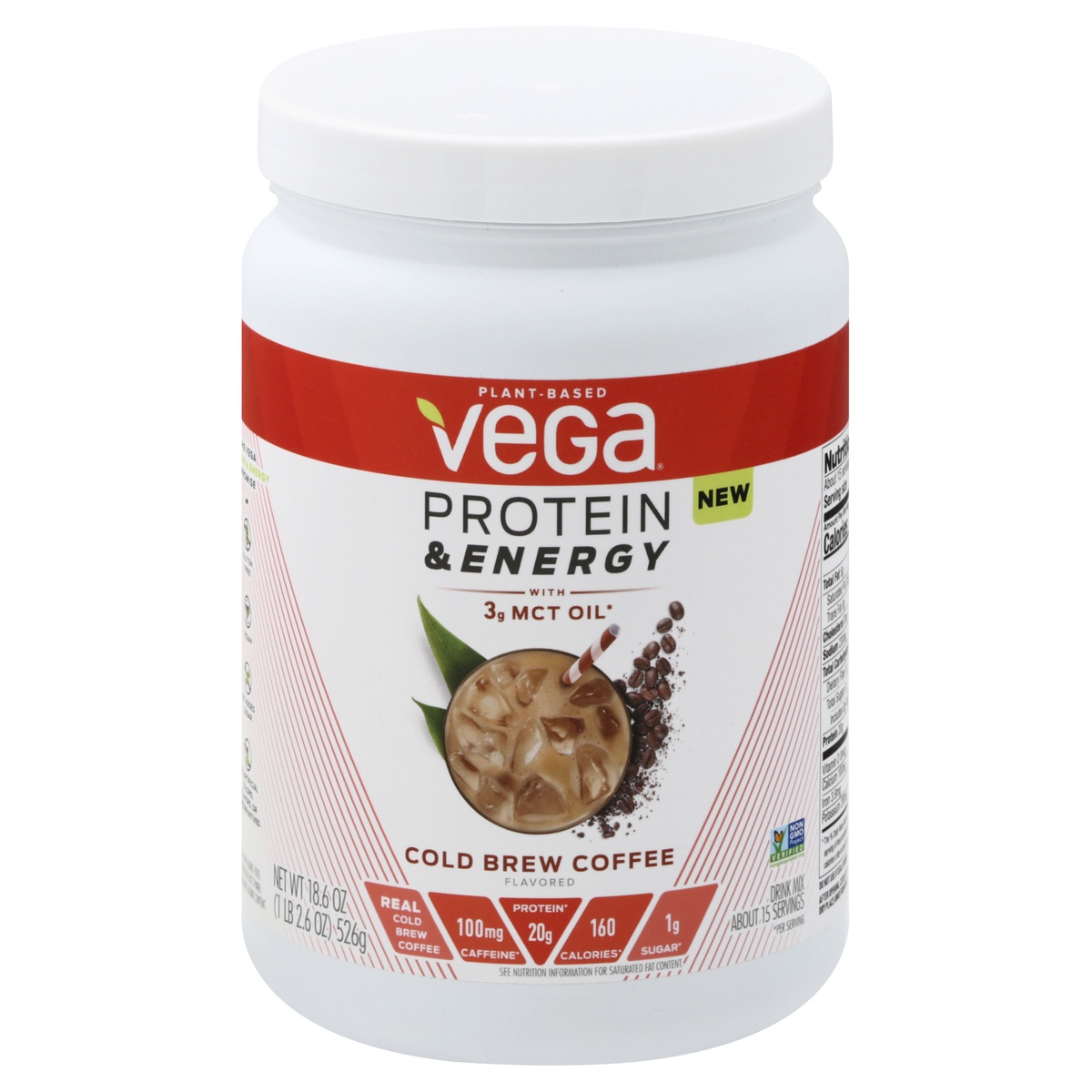 slide 1 of 1, Vega Protein & Energy Powder - Cold Brew Coffee, 18.6 oz