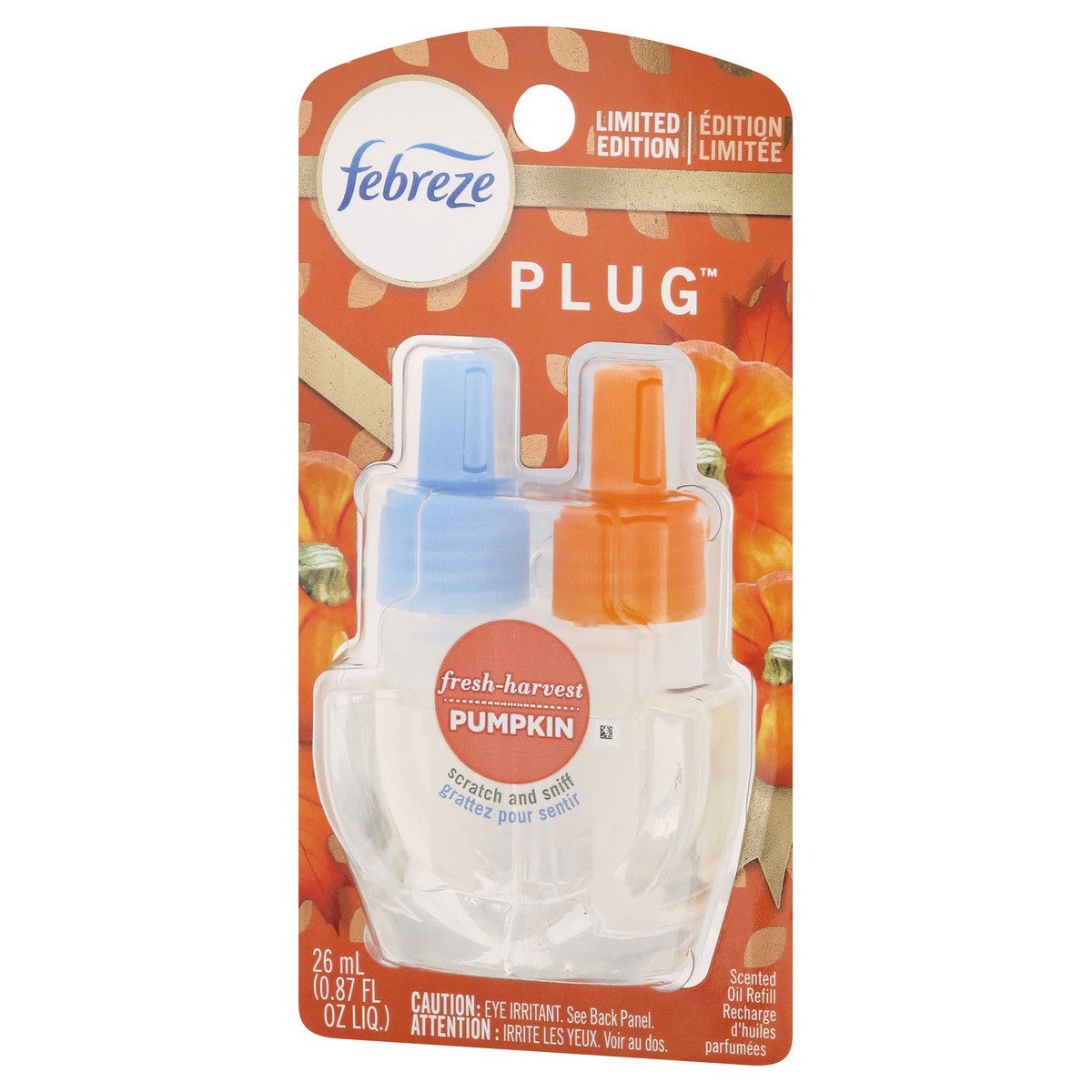 slide 3 of 9, Febreze Plug Fresh-Harvest Pumpkin Scented Oil Refill 2 ea, 0.87 fl oz