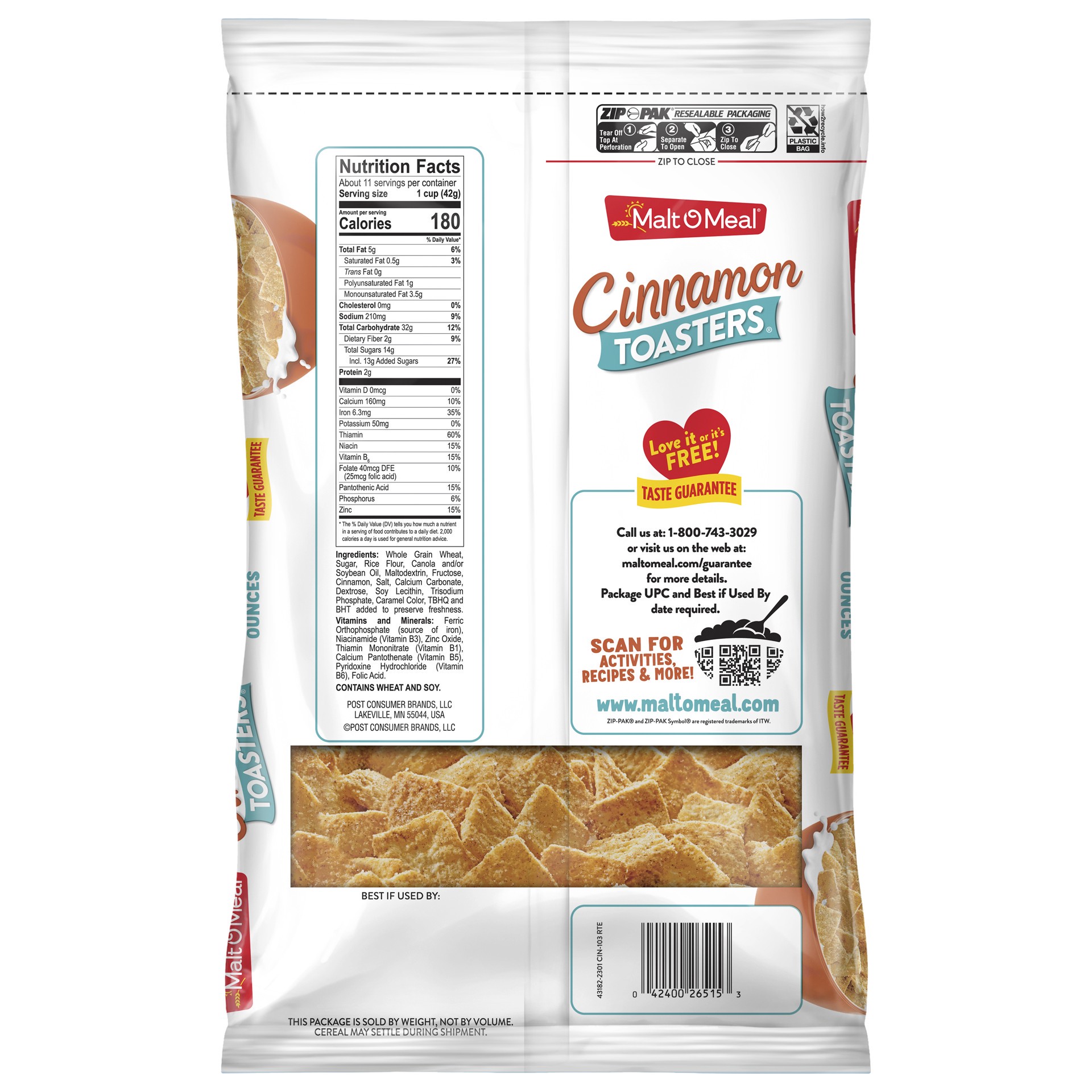 slide 5 of 5, Malt-O-Meal Cinnamon Toasters Breakfast Cinnamon Cereal, 16 OZ Bag, 16 oz