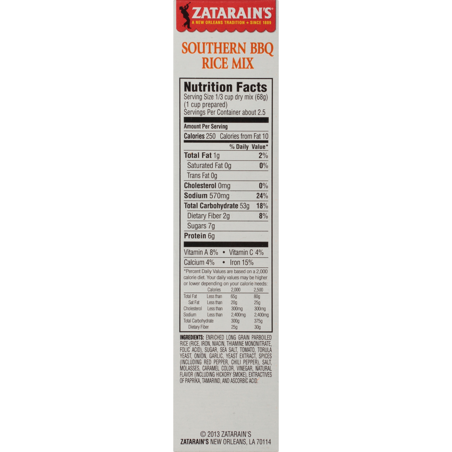 Zatarain's® Southern BBQ Rice Mix Side Dish 6 oz. Box