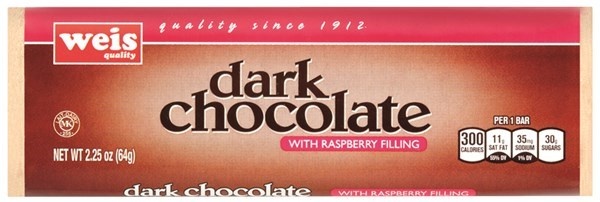 slide 1 of 1, Weis Quality Dark Chocolate With Raspberry Filling, 2.25 oz