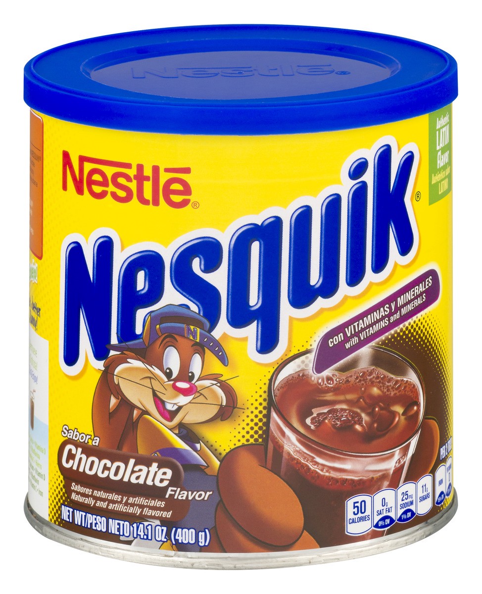 slide 1 of 8, NESQUIK Chocolate Flavored Powder 14.1 oz Canister, 14.1 oz