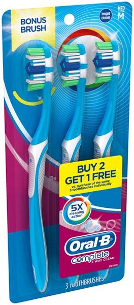 slide 1 of 1, Oral-B Complete 5 Way Clean Medium Toothbrushes Carded Pack, 3 ct