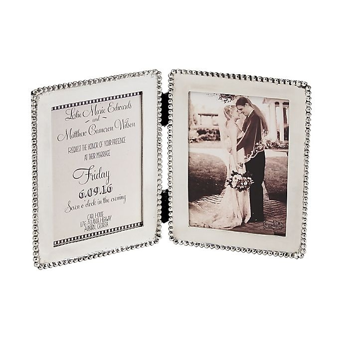 slide 1 of 2, Mud Pie Beaded Announcement Double Picture Frame, 5 in x 7 in