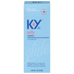 K-Y Jelly Personal Lubricant, Body-Friendly Water-Based Formula, Safe for Anal Sex, Safe to Use with Latex Condoms. Glide into a Wetter, Better Experience Every Day. For Men, Women, Couples, 4 FL OZ