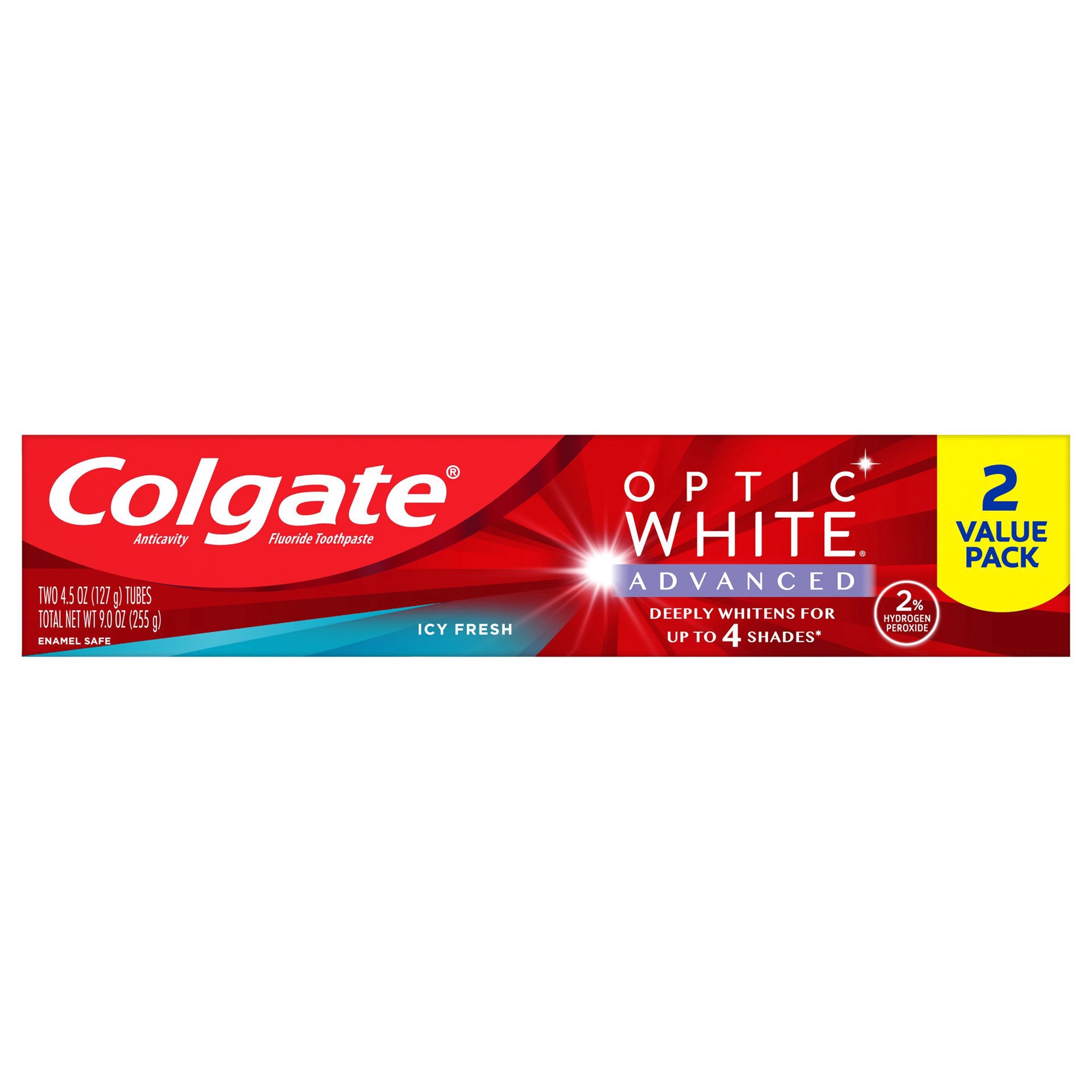 slide 3 of 5, Colgate Optic White Advanced Teeth Whitening Toothpaste, Icy Fresh, 4.5 Oz, 2 Pack, 2 ct