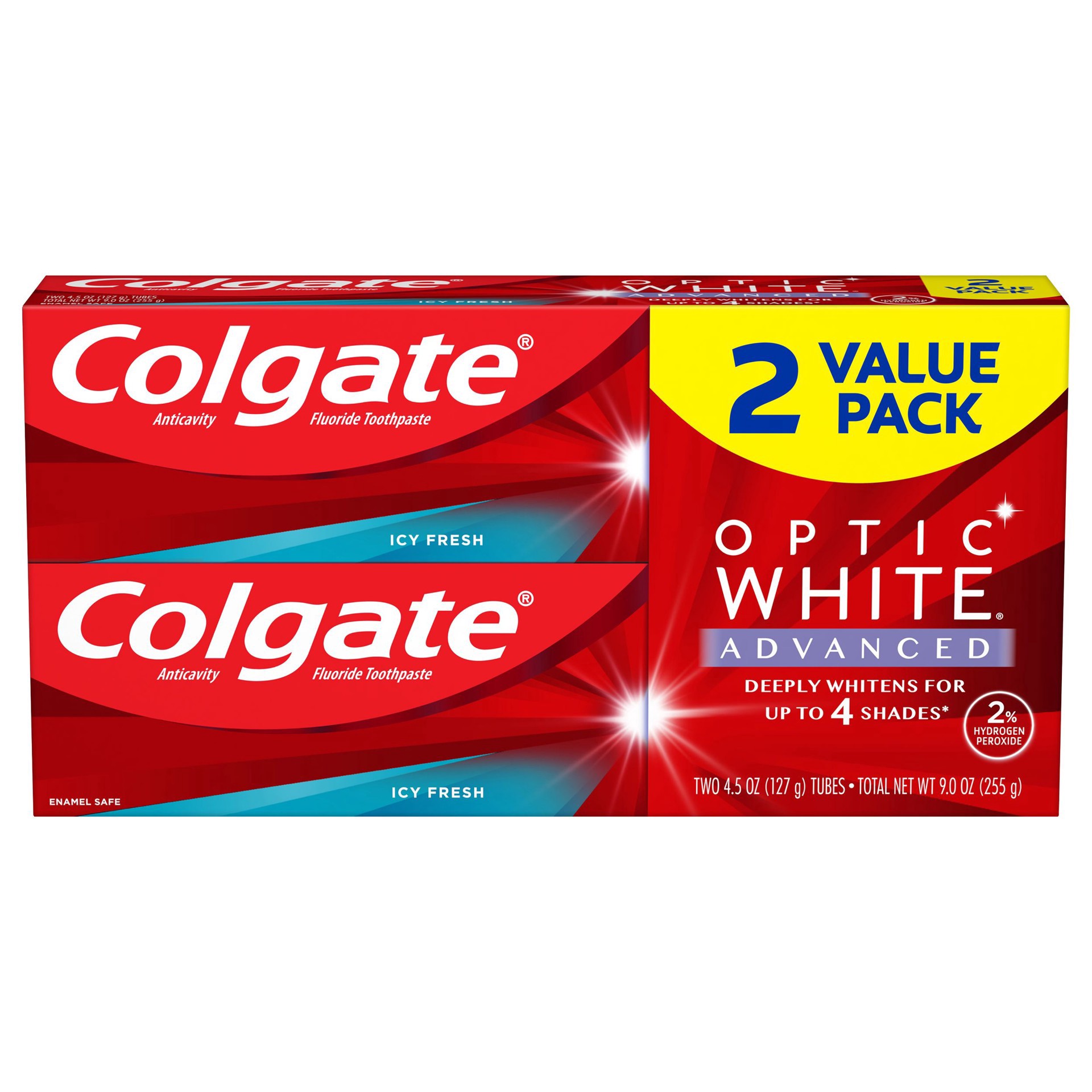 slide 1 of 5, Colgate Optic White Advanced Teeth Whitening Toothpaste, Icy Fresh, 4.5 Oz, 2 Pack, 2 ct