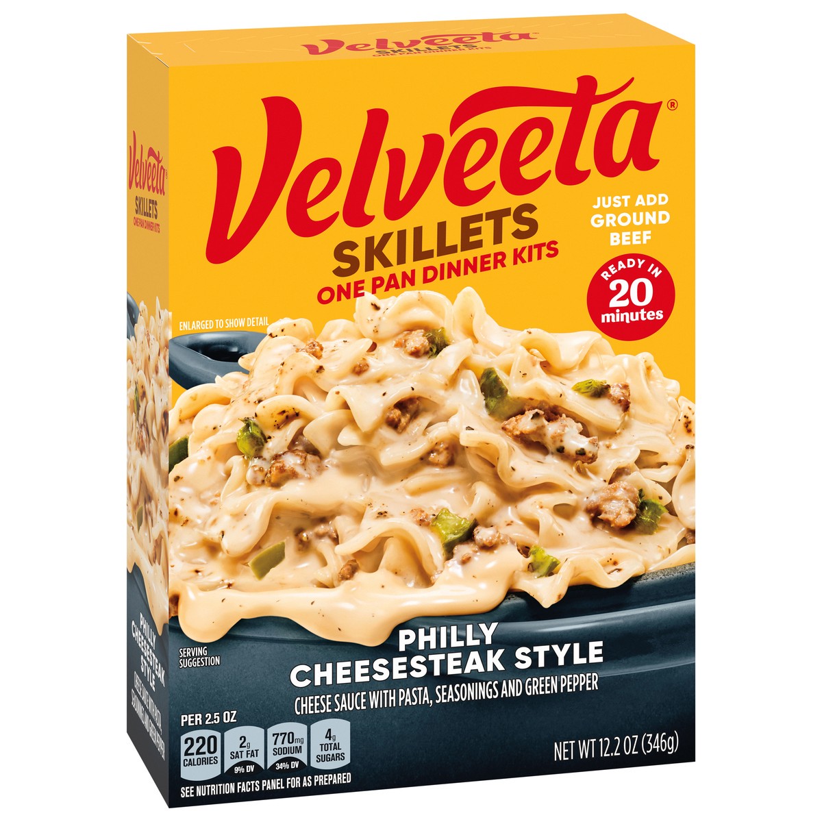 slide 4 of 11, Velveeta Skillets Philly Cheesesteak Style One Pan Dinner Kit, 12.2 oz Box, 12.2 oz