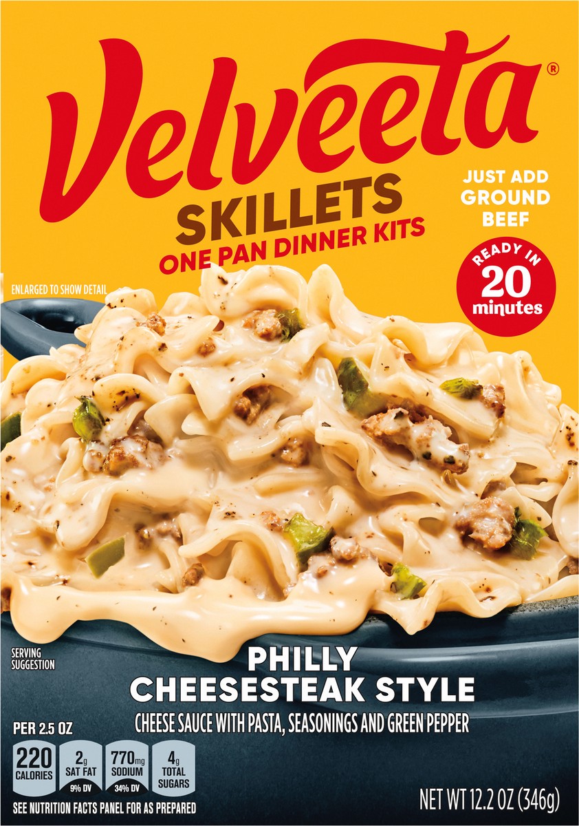 slide 7 of 11, Velveeta Skillets Philly Cheesesteak Style One Pan Dinner Kit, 12.2 oz Box, 12.2 oz