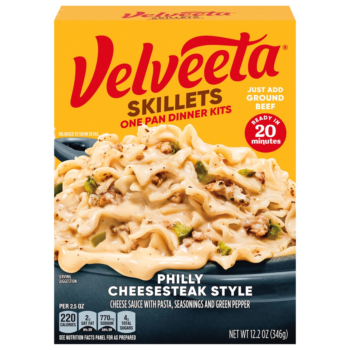 slide 5 of 11, Velveeta Skillets Philly Cheesesteak Style One Pan Dinner Kit, 12.2 oz Box, 12.2 oz