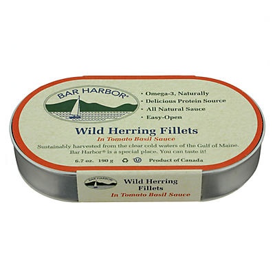 slide 1 of 1, Bar Harbor Wild Herring Fillets In Tomato Basil Sauce, 6.7 oz