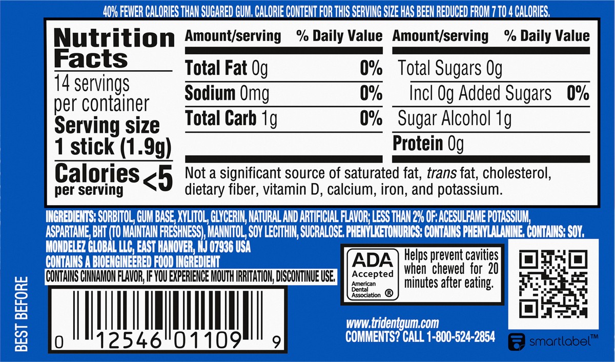 slide 4 of 9, Trident Original Sugar Free Gum, 14 Pieces, 0.94 oz