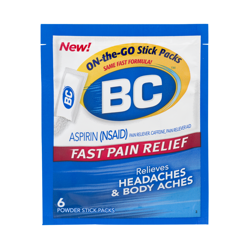 slide 1 of 7, BC Powder Original Strength Pain Reliever, Aspirin Dissolve Packs, 6 Count, 6 PK