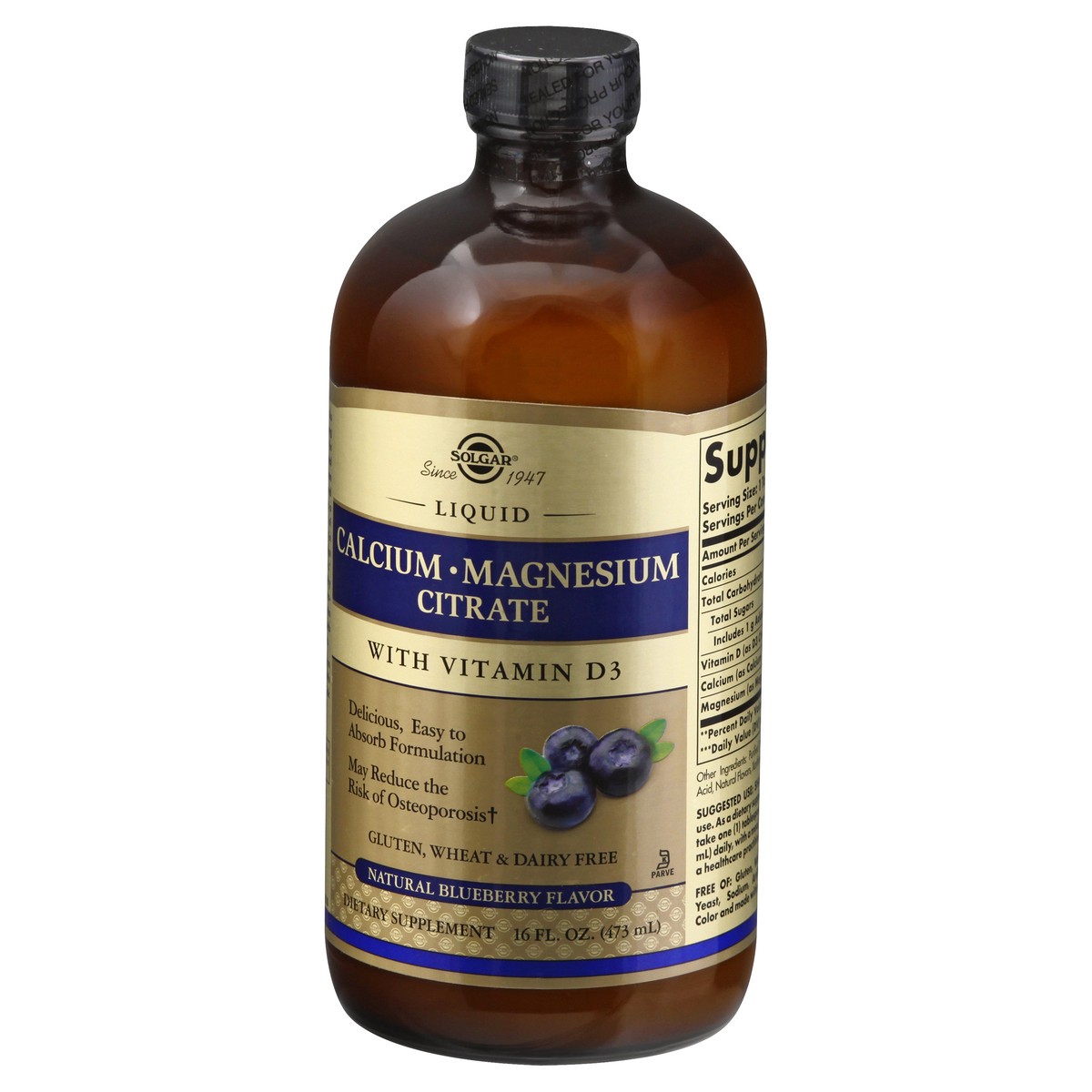 slide 3 of 9, Solgar Liquid Natural Blueberry Flavor Calcium-Magnesium Citrate 16 oz, 16 oz