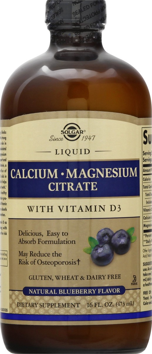 slide 6 of 9, Solgar Liquid Natural Blueberry Flavor Calcium-Magnesium Citrate 16 oz, 16 oz