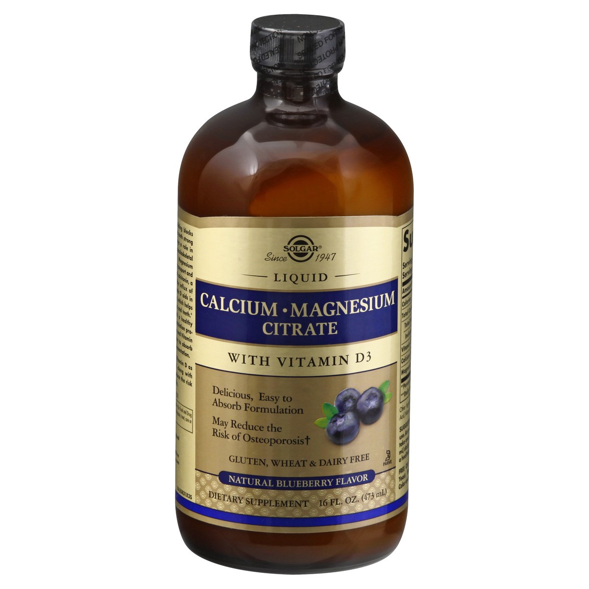 slide 1 of 9, Solgar Liquid Natural Blueberry Flavor Calcium-Magnesium Citrate 16 oz, 16 oz