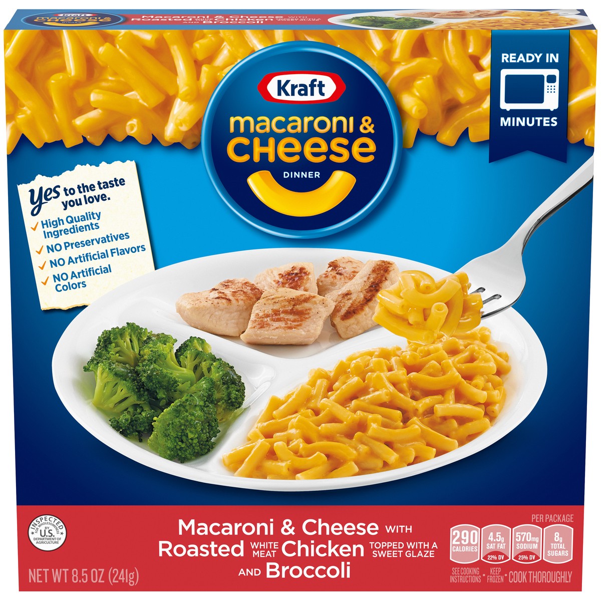 slide 1 of 5, Kraft Macaroni & Cheese Frozen Dinner with Roasted Chicken Topped with a Sweet Glaze & Broccoli, 8.5 oz Box, 8.5 oz