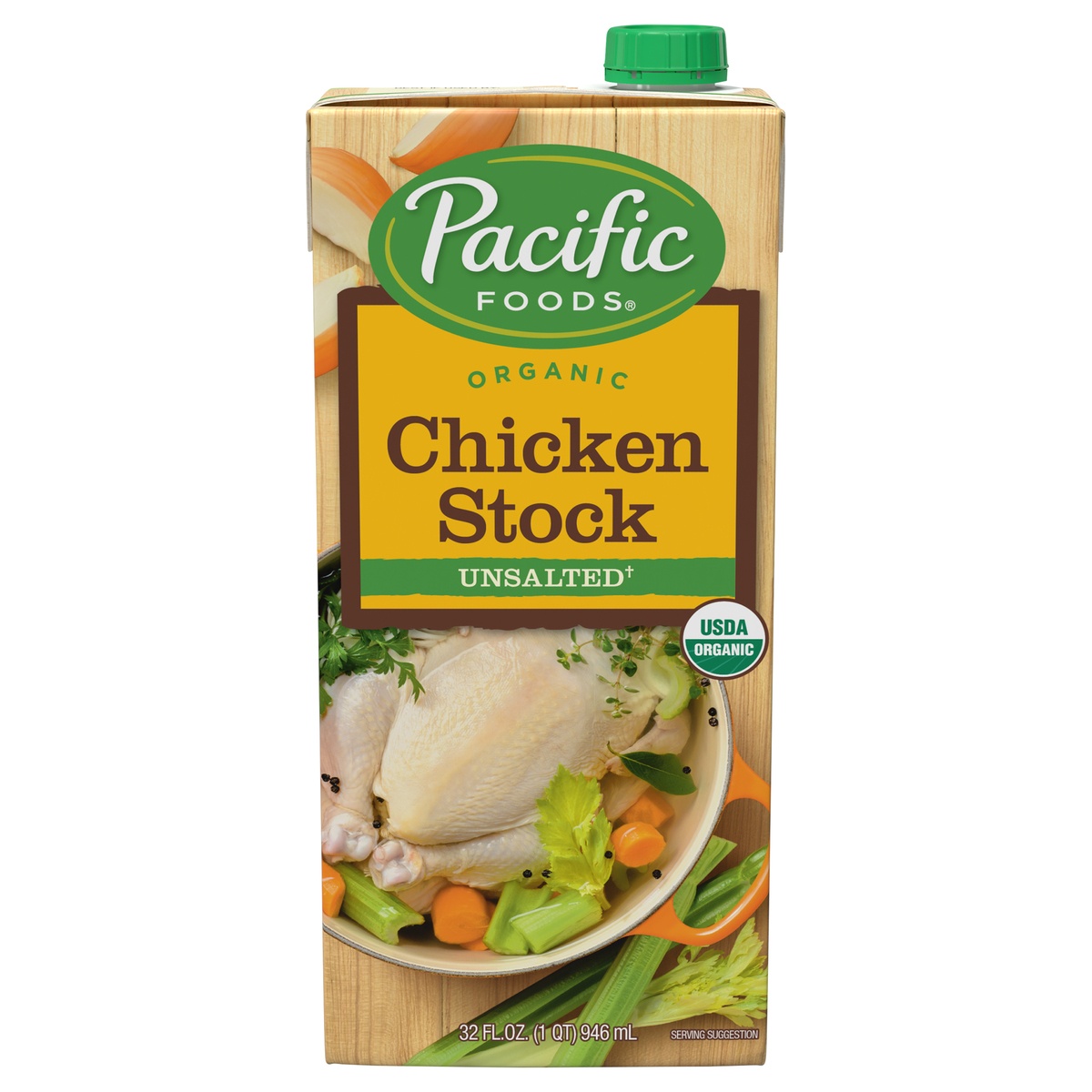 slide 1 of 1, Pacific Foods Organic Unsalted Chicken Stock, 32 fl oz