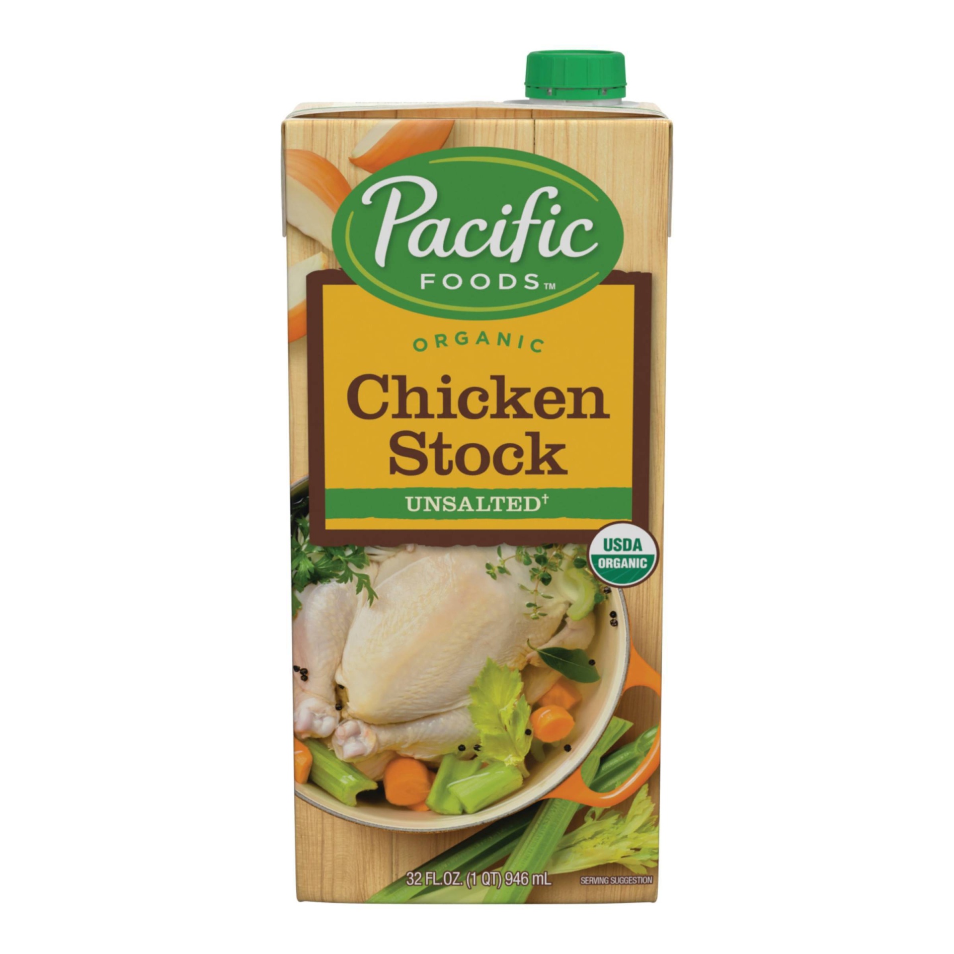 slide 1 of 9, Pacific Foods Organic Unsalted Chicken Stock, 32 fl oz